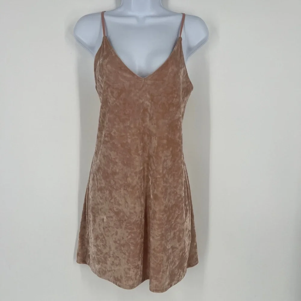 Express Womens XS Blush Pink Crushed Velvet Mini Dress Lace Up Back V-Neck Slip